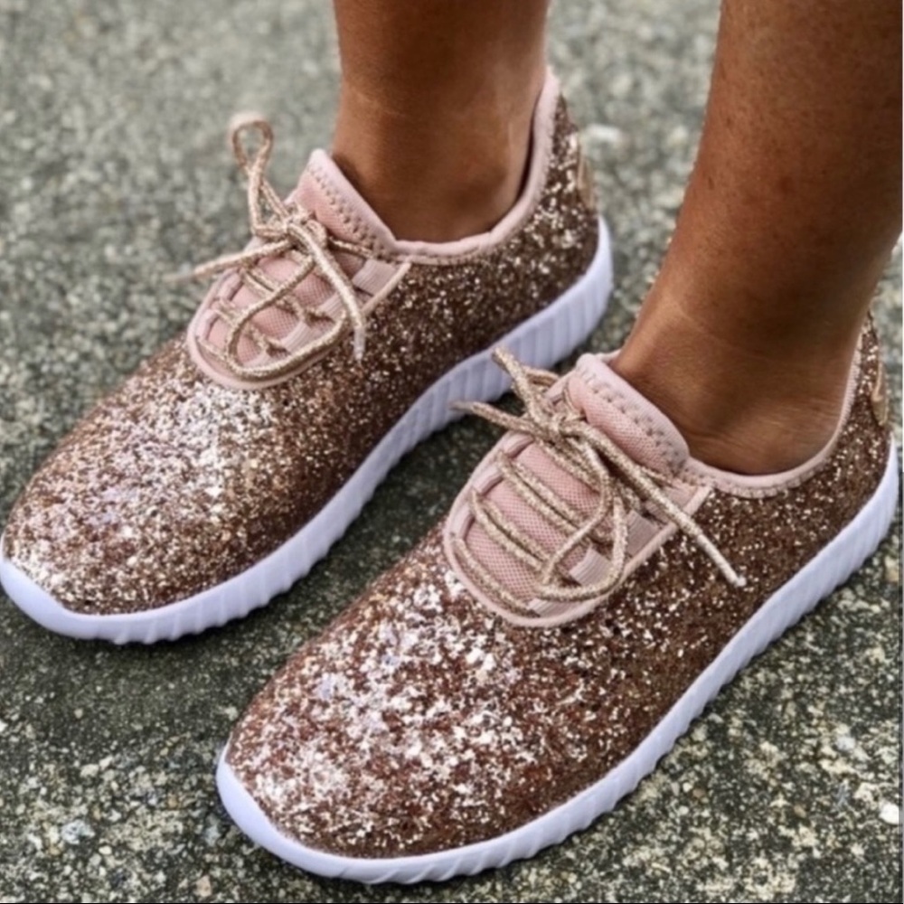 New!Rose Gold Glitter Lightweight Sparkle Sneakers